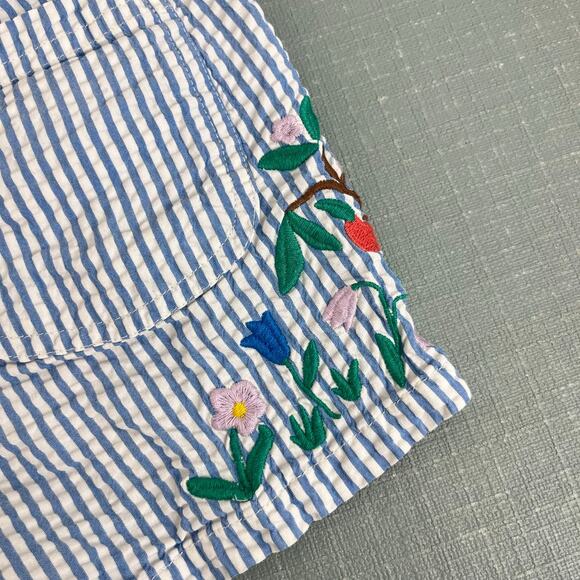 Mini Boden Embroidered Tie Waist Shorts Bright Bluebell Ticking 8 - Picture 9 of 10
